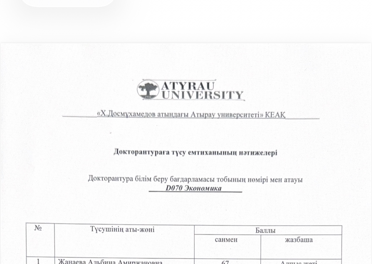 Докторантураға түсу емтиханының нәтижелері